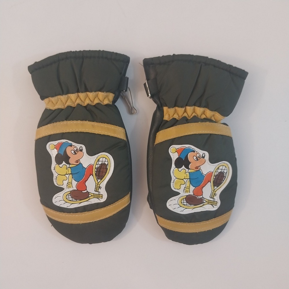 Vintage Mickey‎ Mouse Green Rayon Toddler Kids Mittens Gloves Walt Disney
